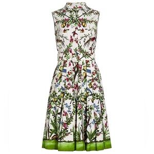 Samantha Sung Audrey 4 lemon tree print  Streatchabke cotton pleeted dress